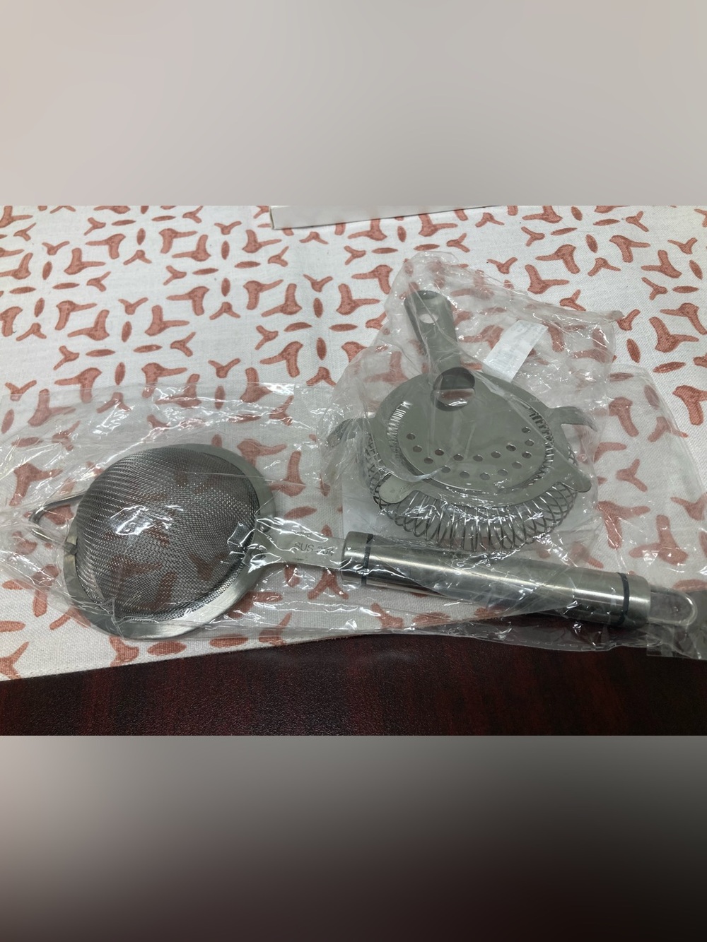 Set of 2 silver stainless steel bar tools fine mesh strainer 4 prong strainer